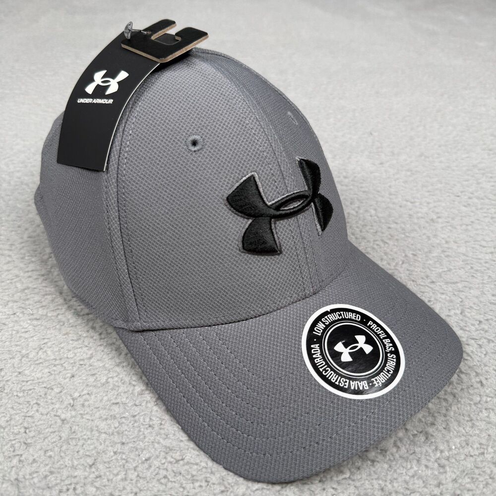 Under Armour Hat Cap Mens M/L Gray Black Logo UA Stretch Fit Blitzing 3.0 NWT